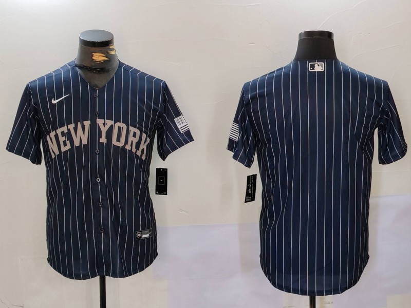 Men New York Yankees Blank Blue stripe joint name 2024 Nike MLB Jersey style 9123